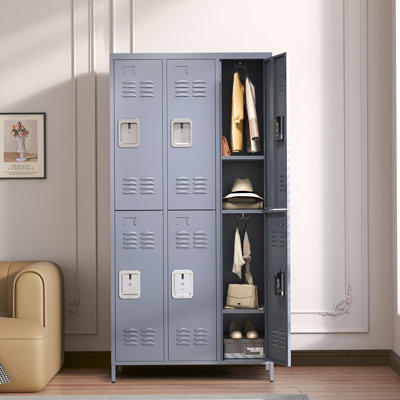 6 casiers en métal H 72 po avec serrure pour les employés, armoire de rangement, gris