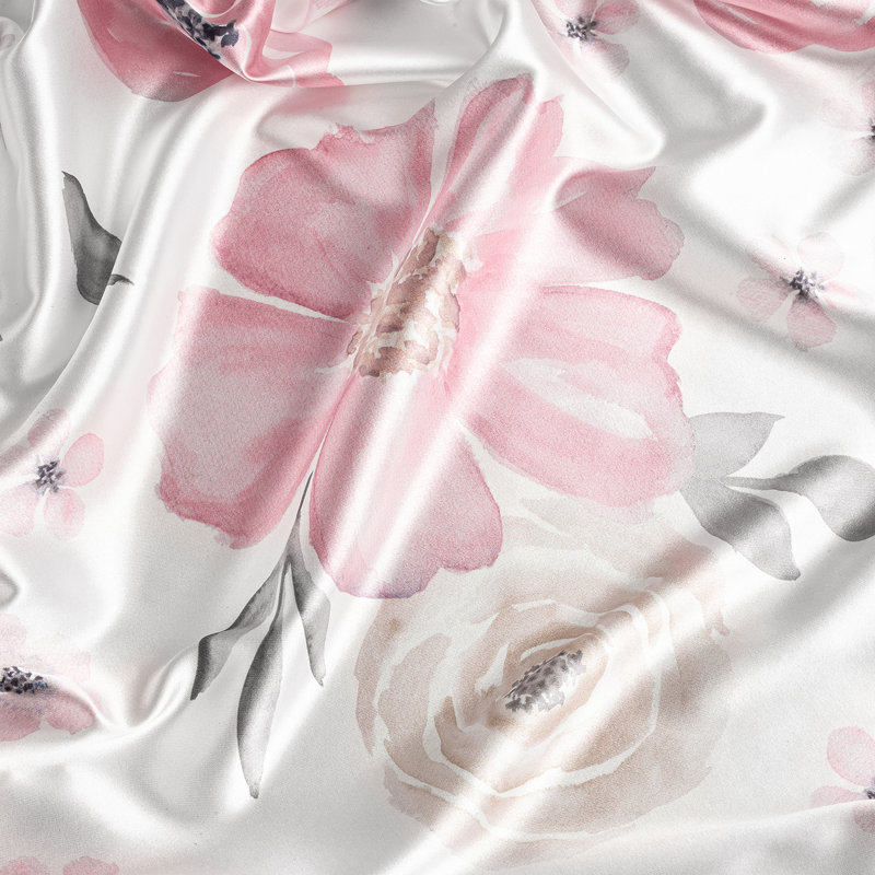 Pink and Grey Floral Satin Standard Pillowcases for Kids