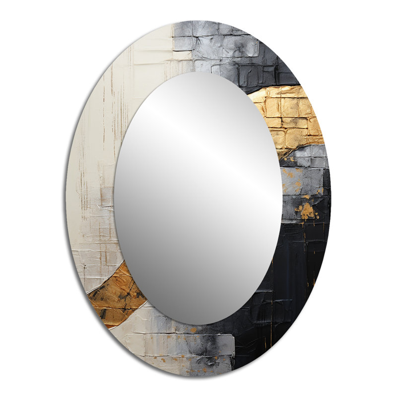 Gray Gold Minimalism Poteries - Gray Modern Oval Wall Mirror, 40" x 30"