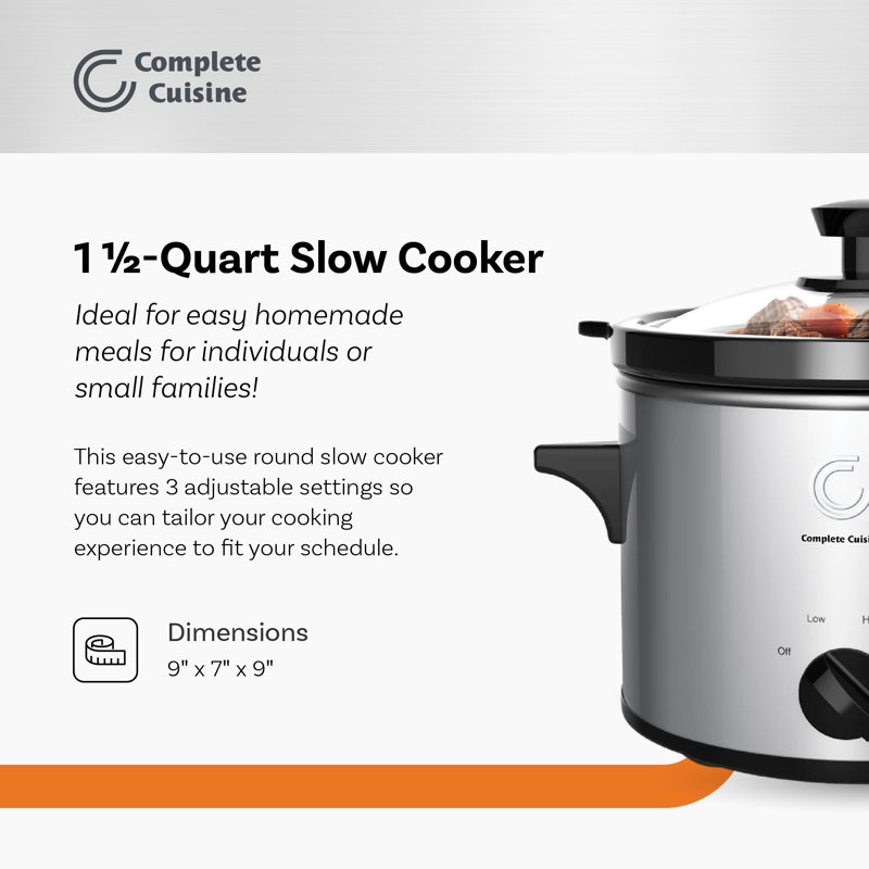Complete Cuisine CC-1500-SL 1 1/2-Quart Round Stainless-Steel Slow Cooker