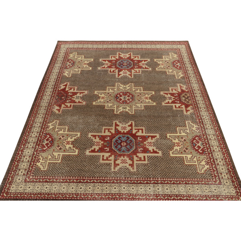 Distressed Homage Hand Knotted Wool Geometric Area Rug, Rectangle 10' x 14'