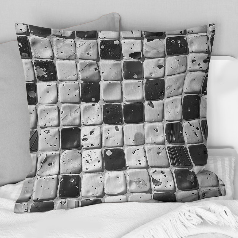 Carreau de mosaïque gris moderne IV - Coussin décoratif moderne, H 16 po x l 16 po