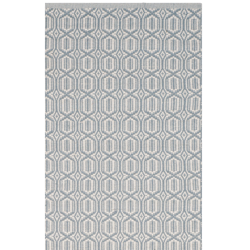 Tapis ivoire / bleu en coton tissé à plat à la main Jodi, Rectangle 4 pi x 6 pi