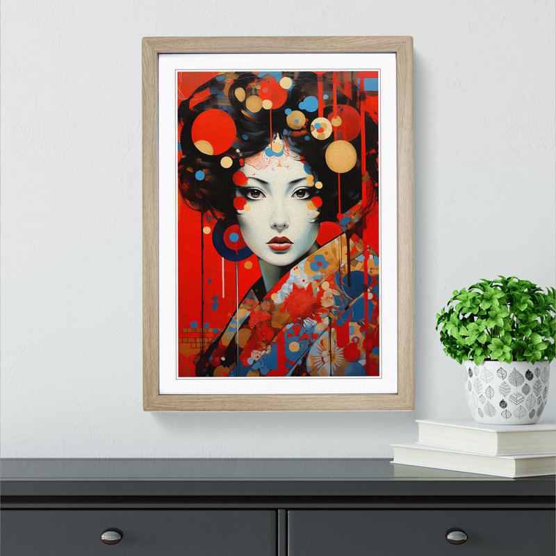 Geisha Dadaism Art - Framed Print, Oak Framed, 34cm H x 25cm W