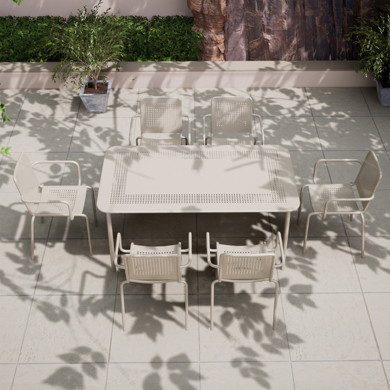 PORTO 6 seater Rectangular dining set - 160x90cm Table Plus 6 Stacking chairs, Beige
