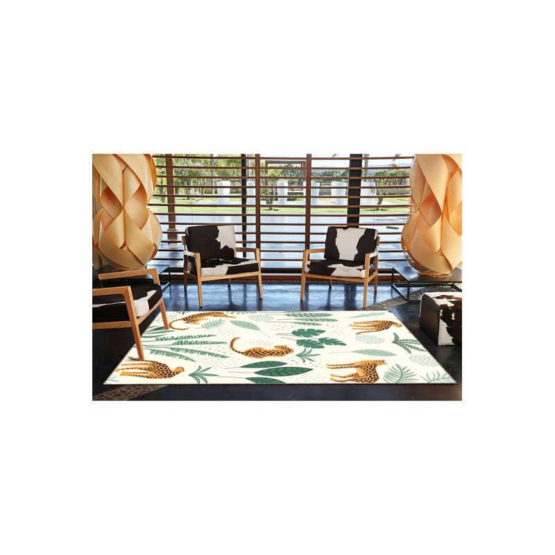 Tapis décoratif lavable à la machine Green Plant and Leopard, Carré 3 pi 3 po