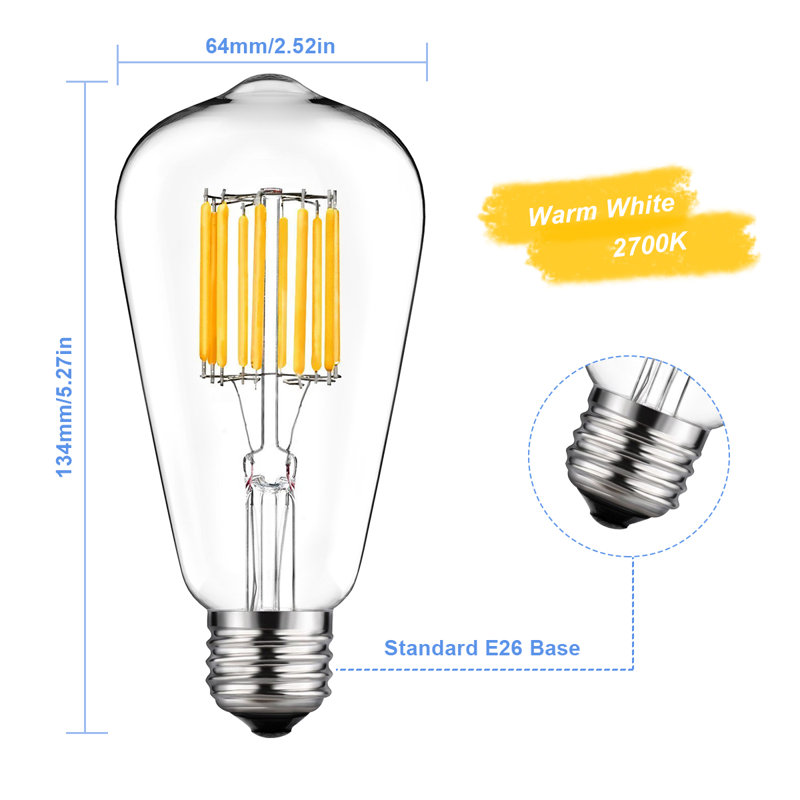 Ampoule à DEL ST64 de 8 watts (équivalent à 100 watts) à intensité non variable, 2700