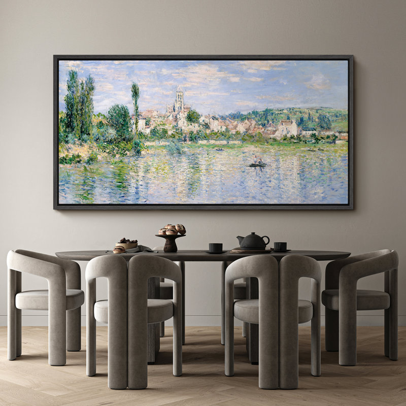 «Rustic Countryside Riverside Townscape Historic European Village», reproduction d'art sur toile, H 30 po x l 60 po, Black