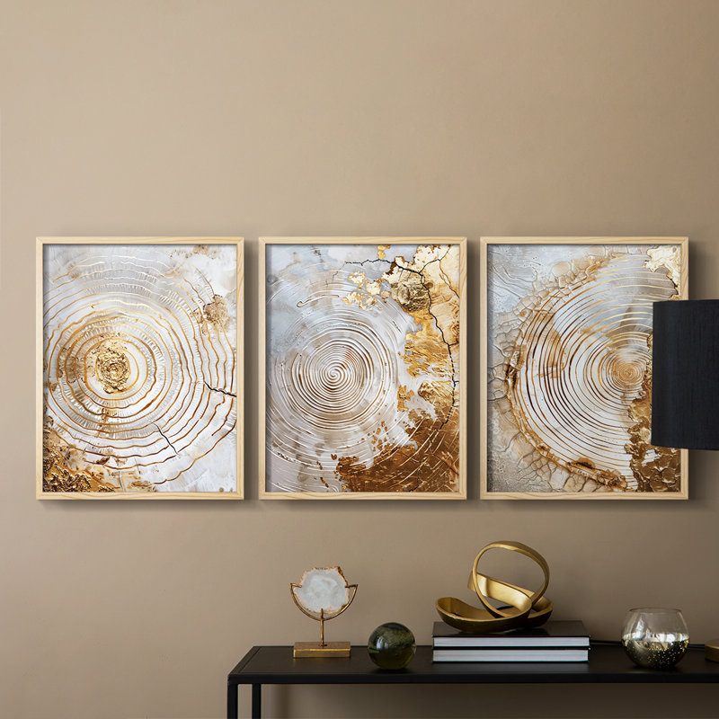 Abstract  Series  XLIX  -Set Of 3 Framed Giclee Prints -Ready to Hang, Natural Framed, 10" H x 8" W