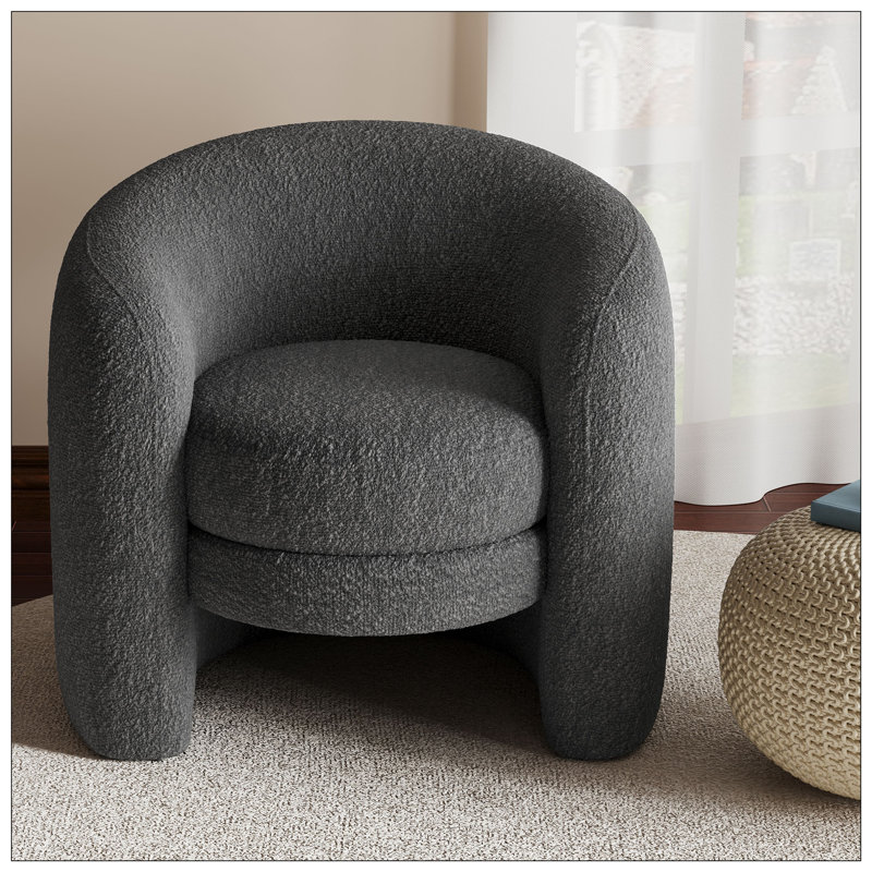 Chaise courbée avec accoudoirs et chaise rembourrée, Bouclé gris foncé