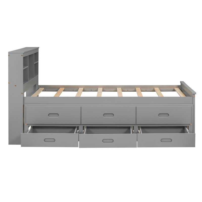 Lit plateforme avec rangement Idelson, Double, Gris / naturel