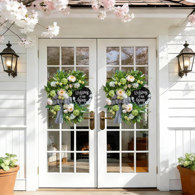 Couronne de printemps pour porte d'entrée, couronne d'été en demi-cercle