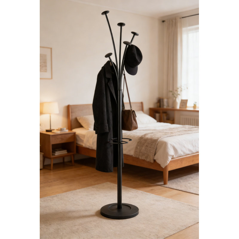Séchoir à vêtements en bois de qualité supérieure avec porte-parapluie lesté - assemblage sans outil, rangement compact