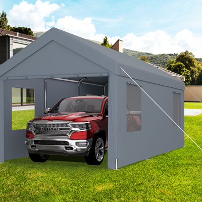 Abri d'auto 10 pi x 20 pi avec construction et 2 portes, 4 fenêtres d'aération, gris à des fins diverses, abri de construction 10 pi x 20 pi, rangement extérieur