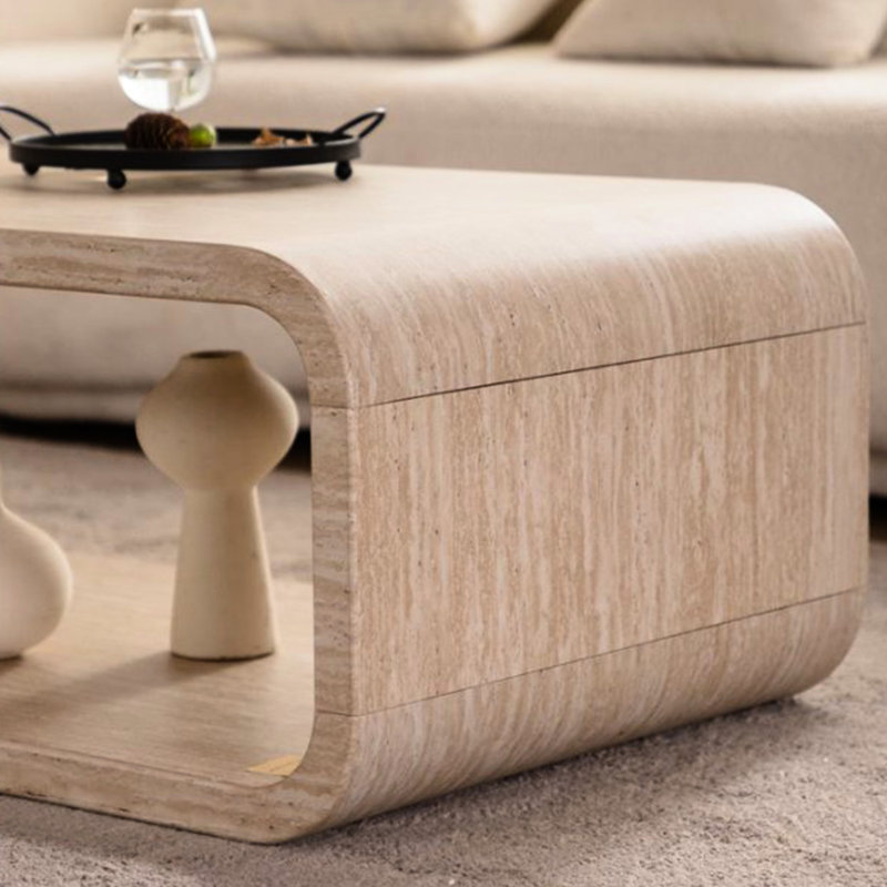 Table basse contemporaine, structure ouverte, fini bois, forme ovale, rangement, 21,3 kg, ambre, surface lisse, élégante, idéale pour le salon, forme, étagère de rangement, style moderne, profondeur 117 cm.