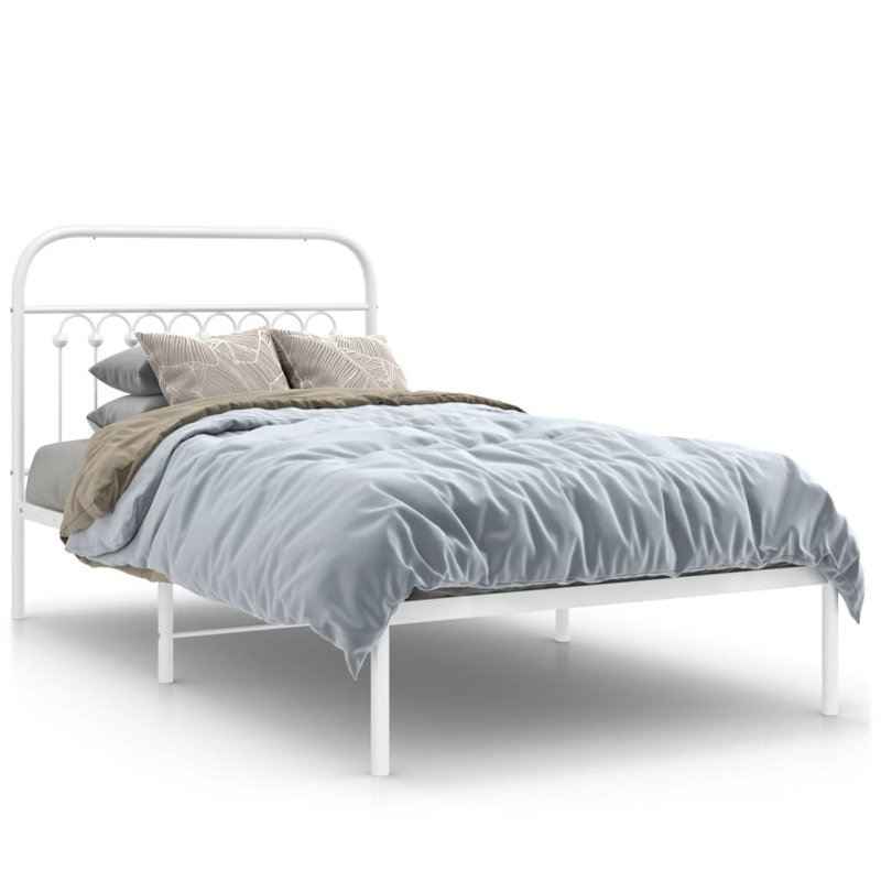 Vidaxl Bed Frame with Metal Headboard, White, 183cm x 213cm