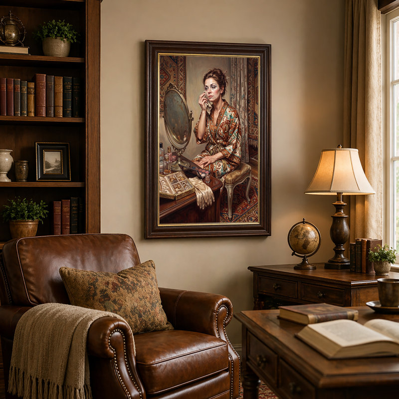 Art sur toile, "Femme en robe à motifs", H 18 po x l 12 po