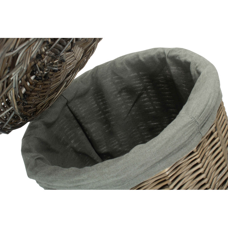 Wicker Round Laundry Basket with Grey Sage Lining, Antique/Grey, 50cm H x 33cm W x 33cm D