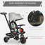 Tricycle pour bébé 4 en 1 tricolore avec siège réversible à angle réglable Poignée amovible Canapé main courante Ceinture de rangement Repose-pieds Frein pour 1-5 ans Gris