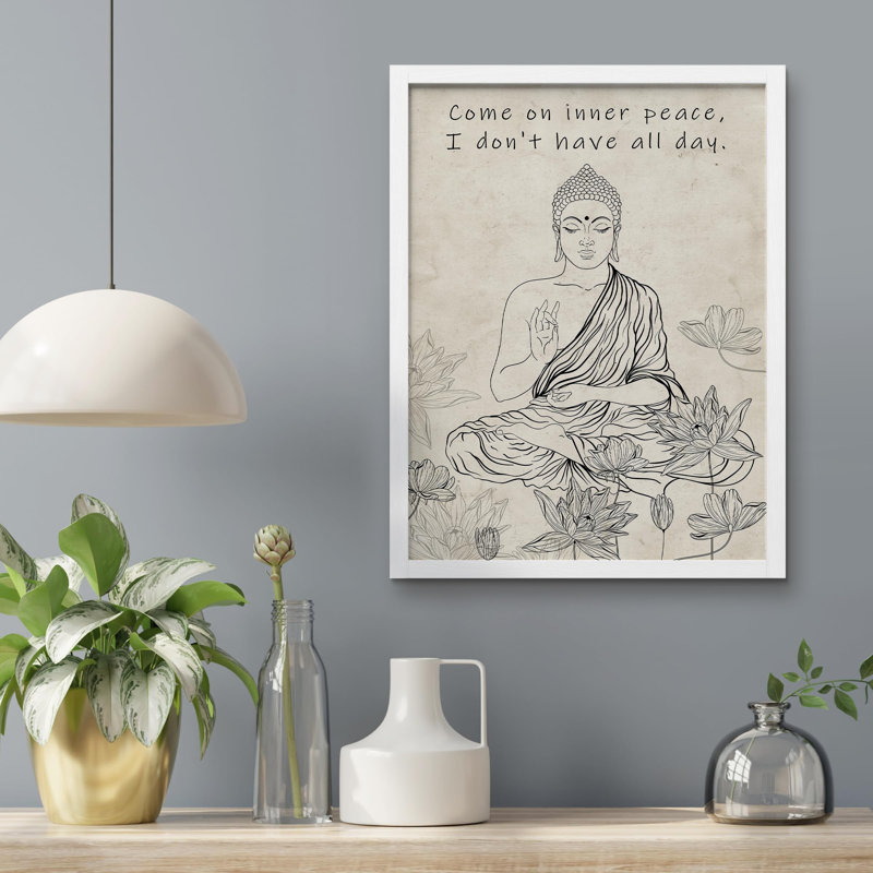 "Affiche de Bouddha, impression inspirée de lotus" sur papier, H 14 po x l 11 po, Blanc