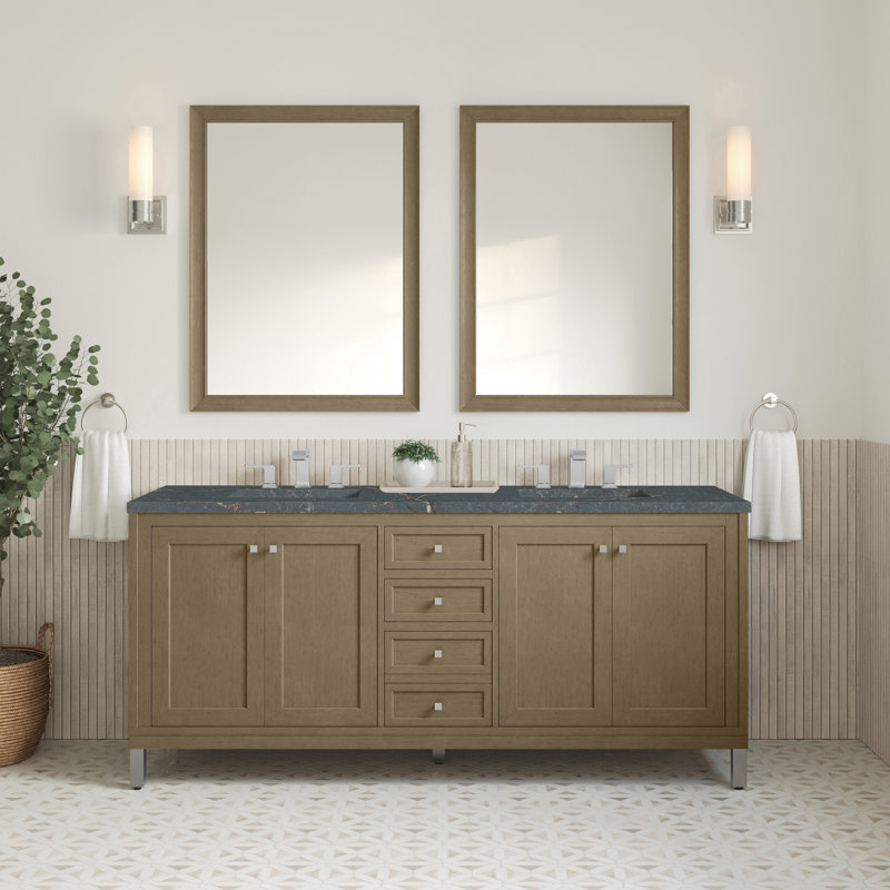 Chicago 72'' W Double Vanity, Walnut Whisper, Parisien Bleu, 8" Widespread