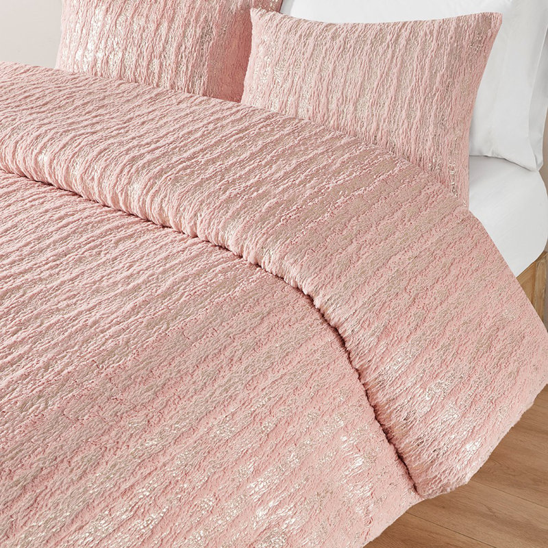 Literie Mariany, Housse de couette double / grand + 2 taies décora, Rosé / doré