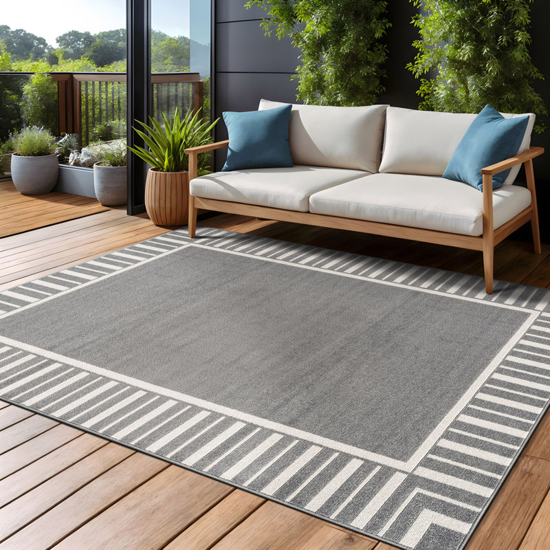 Tapis géométrique intérieur / extérieur, Grey, Rectangle 8' x 10'