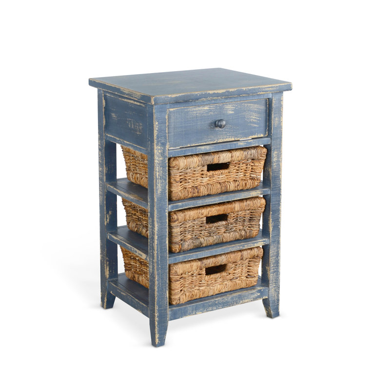 Solid Wood End Table with Storage, Ocean Blue