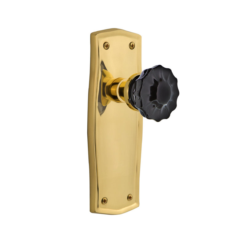 Prairie Plate with Crystal Black Door Knob, Polished Brass