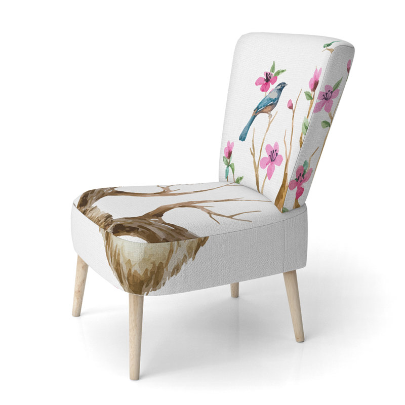 Accent Chair, Beige Floral Pattern Upholstered Decor - Beige Floral Pattern II, Brown/Pink