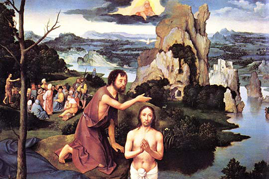 Baptême du christ-impression d’art graphique, H 44 po x l 66 po x P 1,5 po