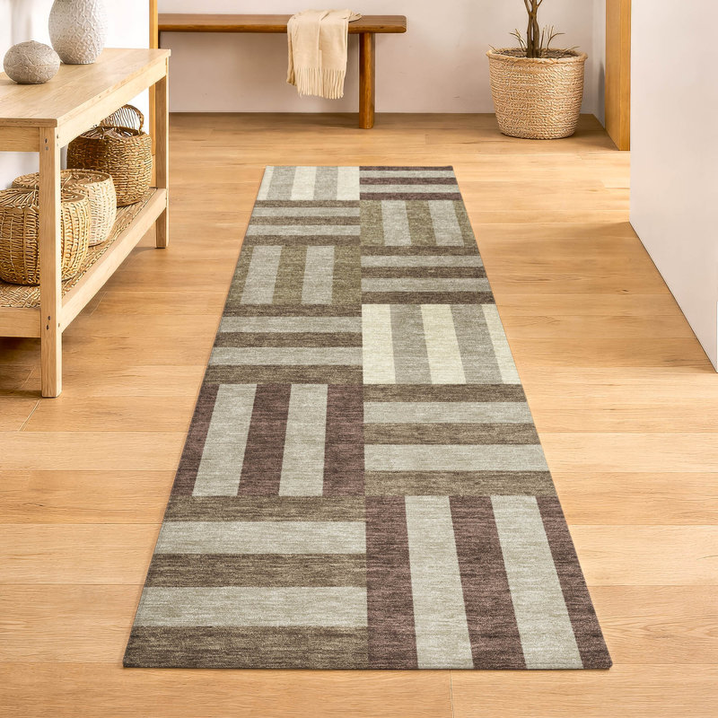 Premium Machine Washable Mayfield AMF2332 Geometric Rug, 2'3" x 7'6" Runner, Brown