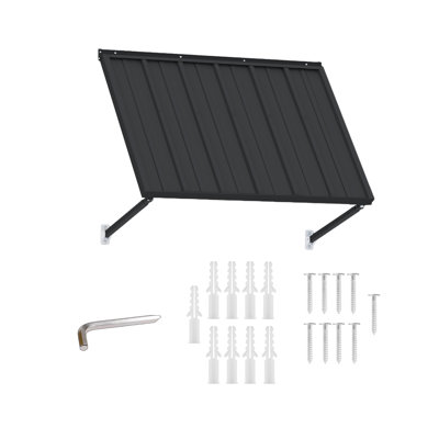 Kozyard Adjustable Door Window Awning – 4-Level Tilt, 42" W × 32" Sloped Panel, Adjustable Projection 22"–31", Aluminum Frame & Metal Canopy, All-Weather Rain, Snow & UV Protection (Dark Gray)