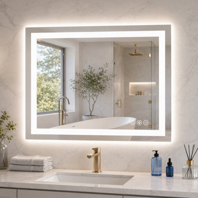 28" x 36" Anti-Fog LED Bathroom Mirror with Dual Light Sources and 3 Lighting Modes
