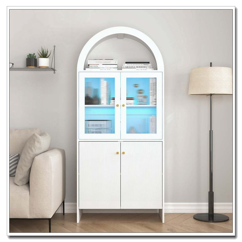 Armoire de rangement arquée avec éclairage DEL, Blanc