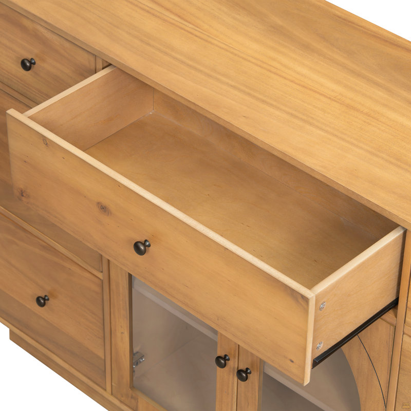 Armoire avec rangement, 2 portes et 7 tiroirs, Naturel