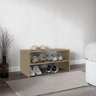 Three-Tier Open Shoe Rack, Particle Board Compact Storage Organizer for Entryway, Closet and Small Space Living Areas