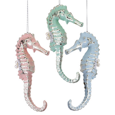 6" Pearl Beaded Seahorse Ornament