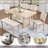 6 Piece Dining Table Set with Bench, Wooden Rectangular Kitchen Table Set with Bench and 4 Upholstered Chairs, U-shaped base