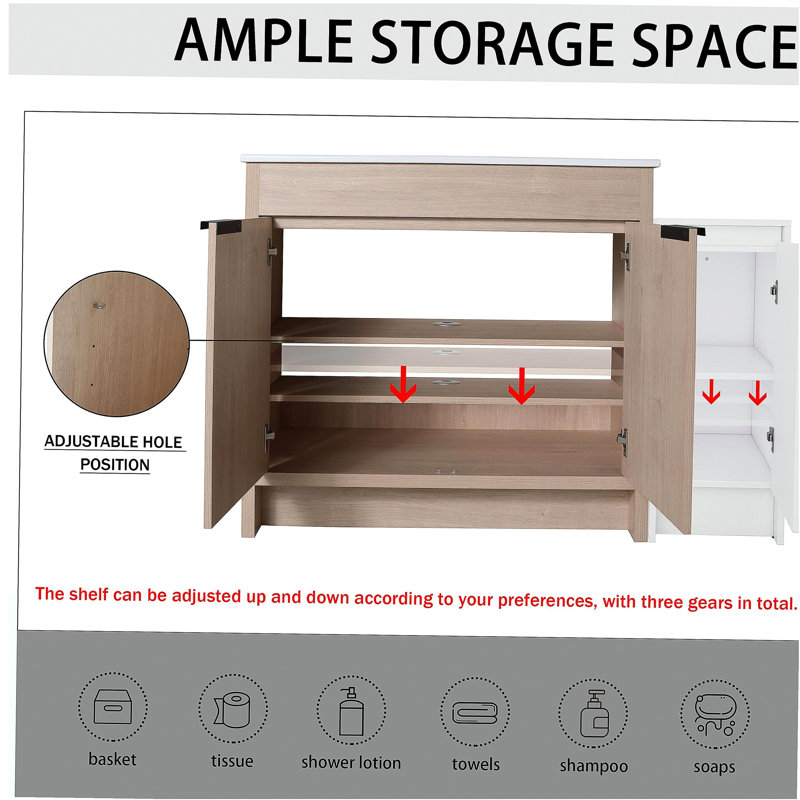 48 Inch Freestanding Bathroom Vanity with Ceramic Sink and Storage Cabinets, Soft Closing Door, Combination Cabinet, KD-Package