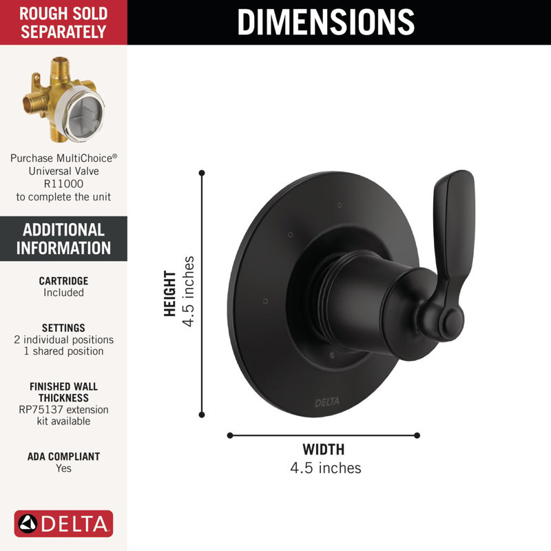 3-Setting 2-Port Diverter Trim, Matte Black