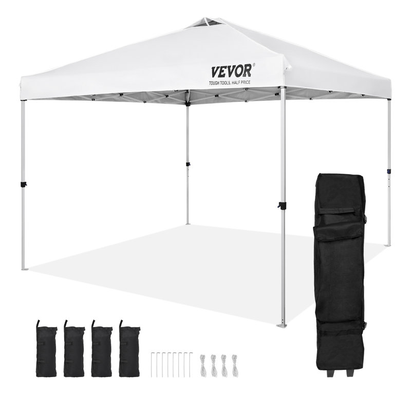 VEVOR White 10x10 ft Adjustable Pop-Up Canopy Tent with Storage Bag