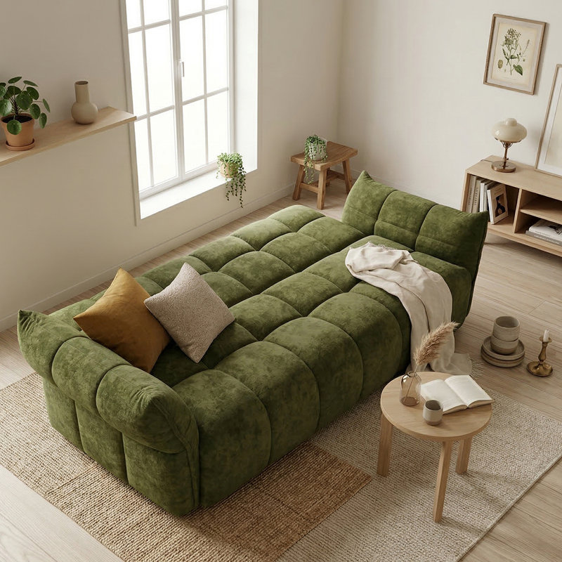 3 Seater Boucle Sofa Bed, Green