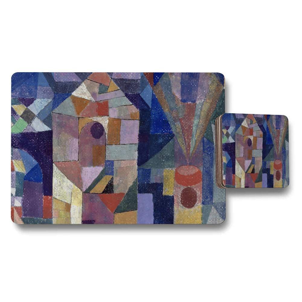 Abstract Mosaic Placemat And Coaster Set In Geometric Colors