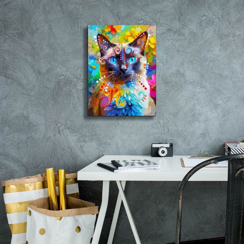 «The Focused Siamese» par Dean Russo, art mural sur toile, H 16 po x l 12 po x P 0,75 po