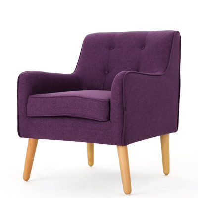 Mid-Century Modern Purple Arm Chair, Comfortable Seat, Birch Legs Armchair With Back, Extra Padding And