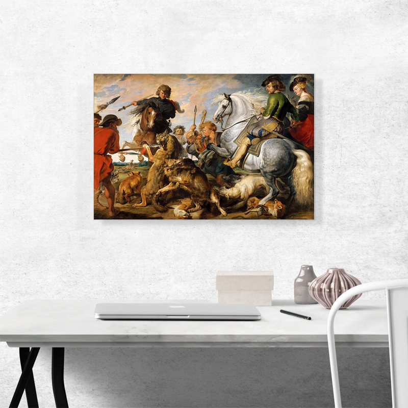 «The Wolf and Fox Hunt» par Peter Paul Rubens, reproduction d'art sur toile tendue, H 18 po x l 26 po x P 1,5 po