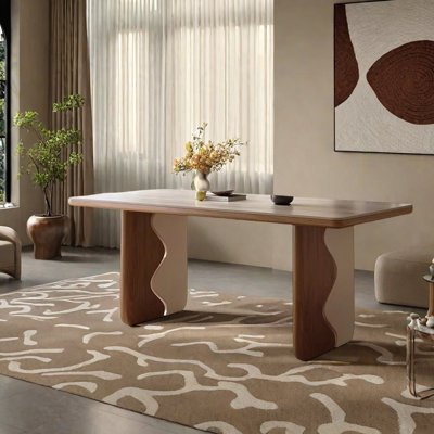 Table de salle à manger beige en pierre frittée