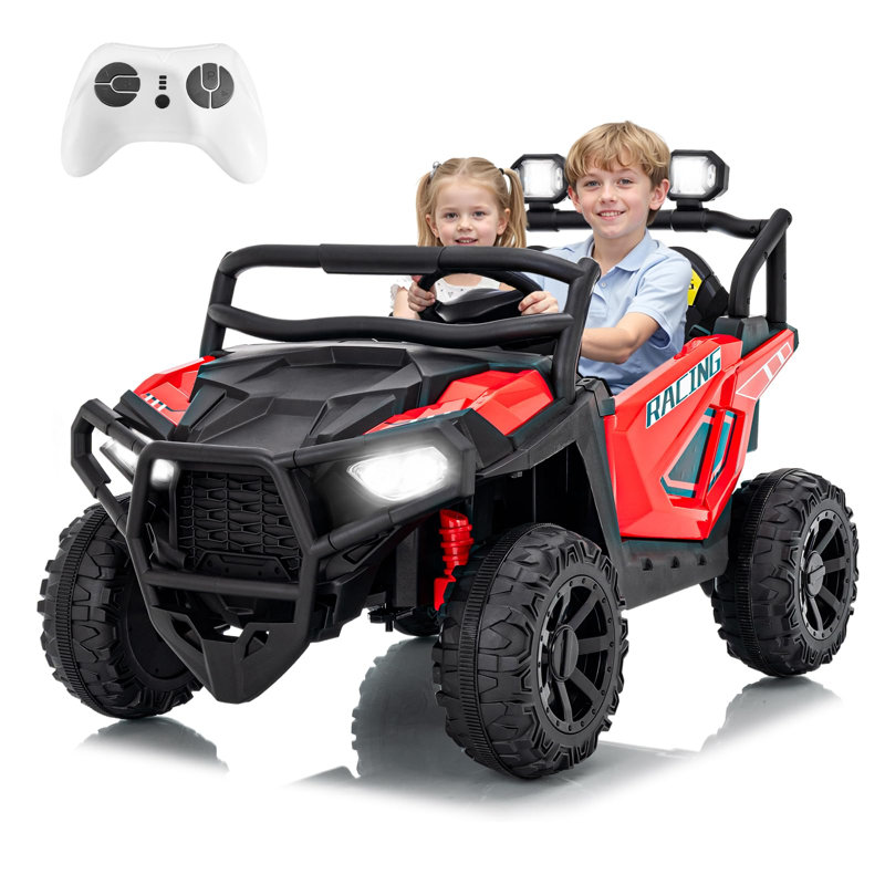 Voiture UTV électrique 2 places 24V pour les grands enfants, véhicule à 4 roues avec télécommande, système de suspension, démarrage en douceur et 3 vitesses réglables
