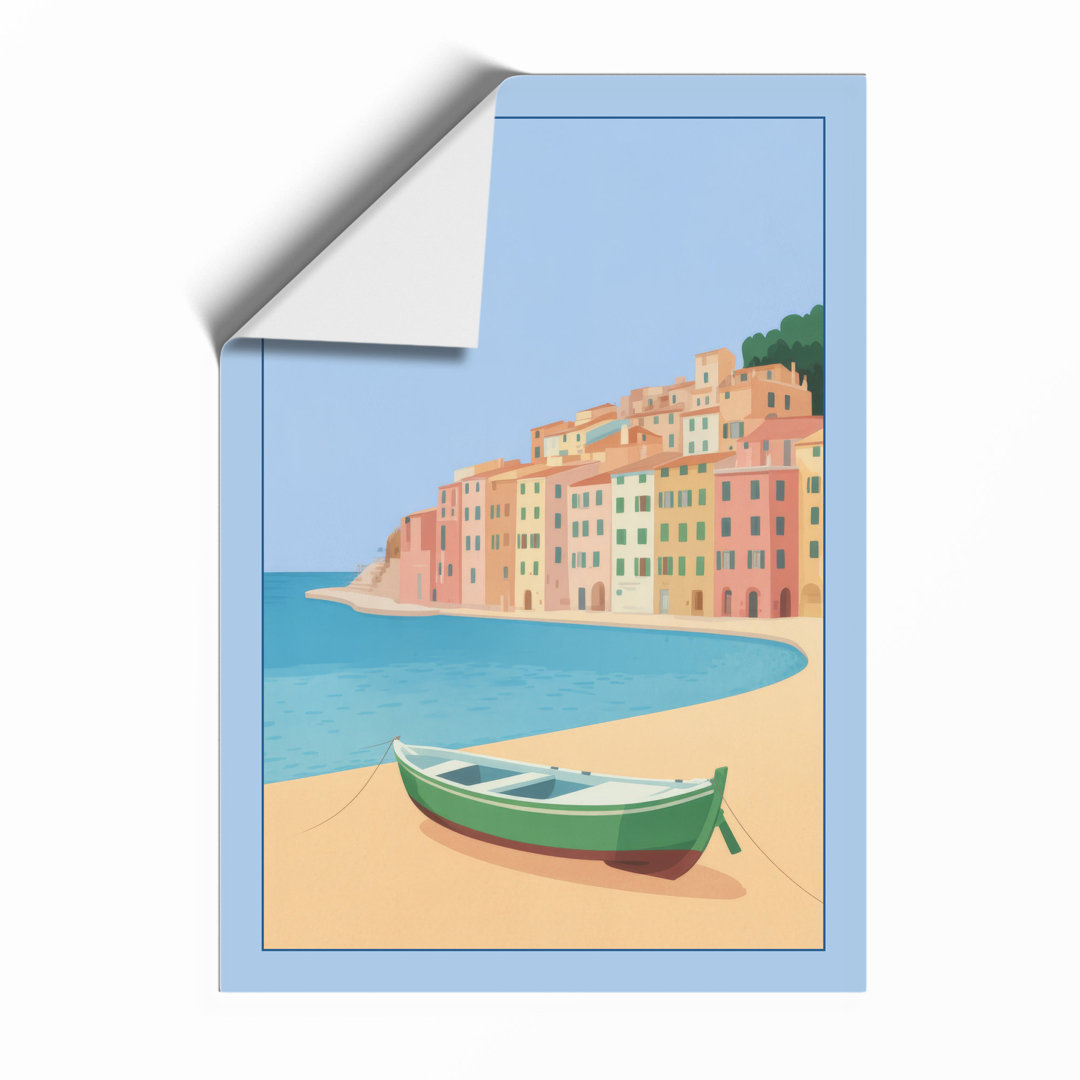 Beached Boat, Village Coastal - Framed Print